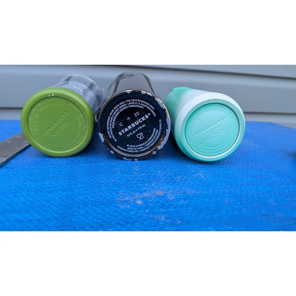 Starbucks Tumbler Lot of 3 Matte Black 24oz Teal Gradient 12oz Fabric Inlay 16oz